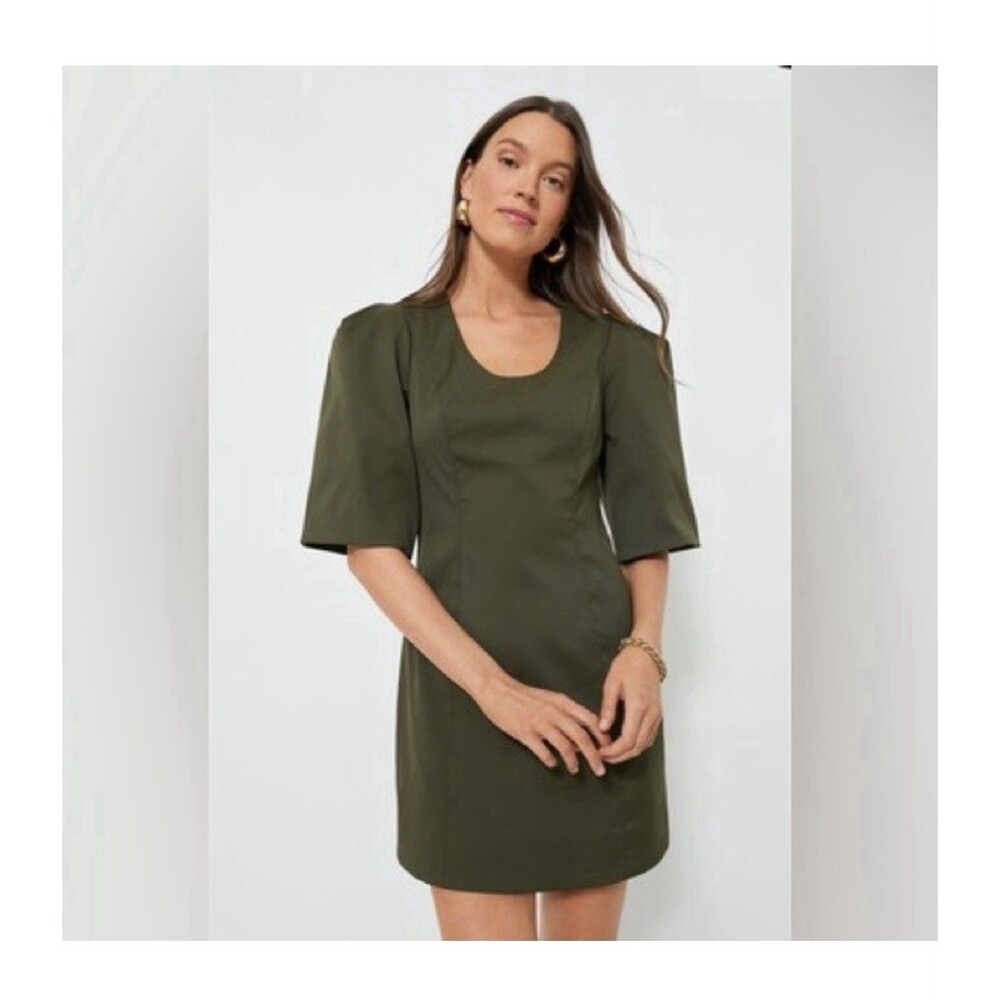 New Tuckernuck Olive Twill Ariella Puff Sleeve Scoop Neck Mini Dress Size L L23